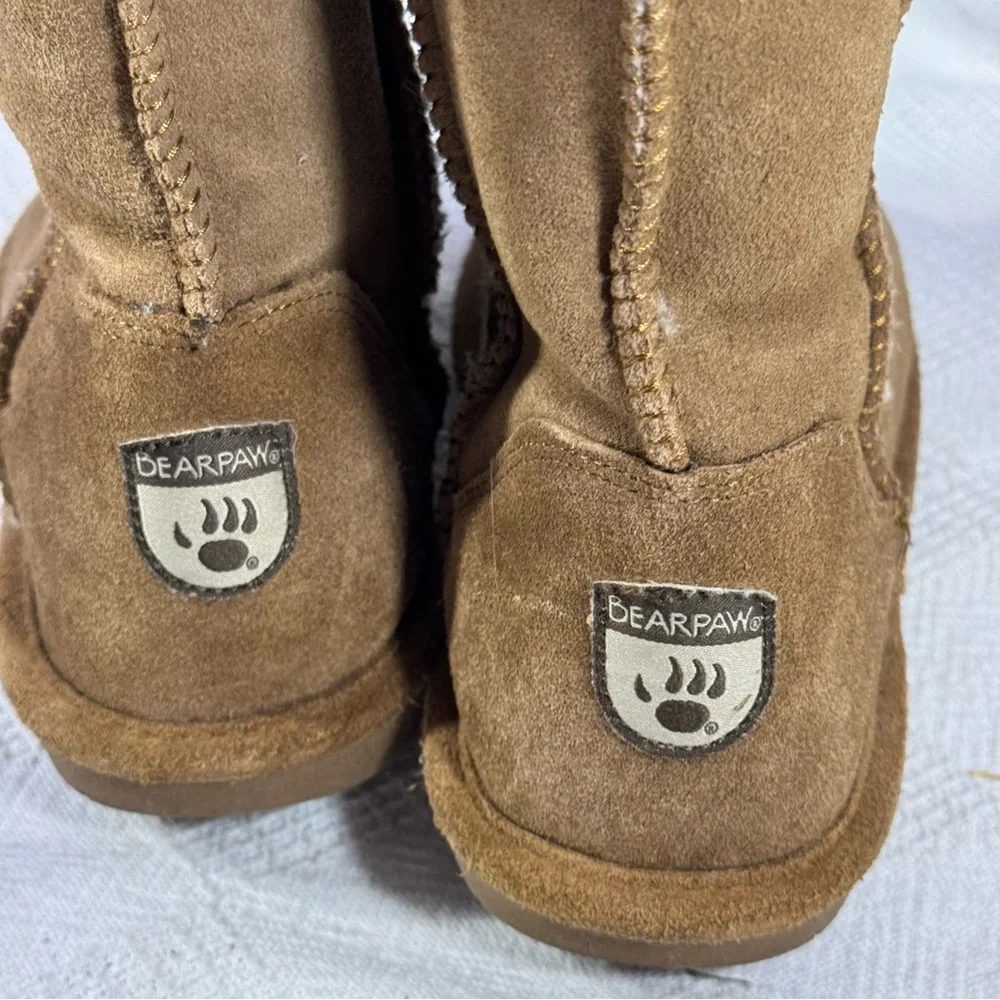 Bearpaw Womens Emma‎ Winter Snow Boots Brown Sheepskin Lined Mid Calf Pull On 9